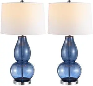 Lighting Collection Mercurio Blue Glass Double Gourd 28-inch Table Lamp Set of 2 with USB Charging Port (LED Bulbs Included) Lighting Collection Mercurio Blue Glass Double Gourd 28-inch Table Lamp Set of 2 with USB Charging Port (LED Bulbs Included)