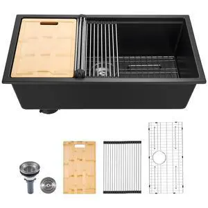 33 inch Kitchen Sink Workstation, Top Mount Granite Sinks, Drop-In Single Bowl Farmhouse Basin with Multiple Accessories, Household Dishwasher Sinks (19"D x 33"W x 10"H) 33 inch Kitchen Sink Workstation, Top Mount Granite Sinks, Drop-In Single Bowl Farmhouse Basin with Multiple Accessories, Household Dishwasher Sinks (19"D x 33"W x 10"H)
