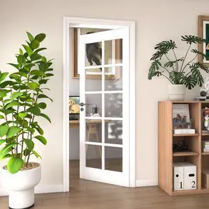24" x 80" Interior Door Slab, 10-Lite Tempered Clear Glass French Door, Solid Core Panel, White Primed Double Door for Pantry, Laundry, Closet and Bathroom, No Frame and Hardware 24" x 80" Interior Door Slab, 10-Lite Tempered Clear Glass French Door, Solid Core Panel, White Primed Double Door for Pantry, Laundry, Closet and Bathroom, No Frame and Hardware