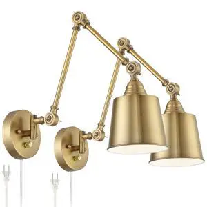 Mendes Modern Swing Arm Adjustable Wall Lamps Set of 2 Antique Brass Plug-in Light Fixture Up Down Metal Shade for Bedroom Bedside House Reading Living Room Home Hallway Dining Mendes Modern Swing Arm Adjustable Wall Lamps Set of 2 Antique Brass Plug-in Light Fixture Up Down Metal Shade for Bedroom Bedside House Reading Living Room Home Hallway Dining
