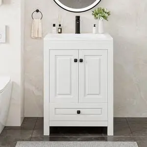 24" Bathroom Vanities with Sink Combo, Modern Thickened Wood Bathroom Storage Cabinet w/Undermount Sink, Matte Black Faucet Drain, Painted Surface,White 24" Bathroom Vanities with Sink Combo, Modern Thickened Wood Bathroom Storage Cabinet w/Undermount Sink, Matte Black Faucet Drain, Painted Surface,White