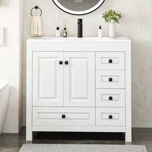 36" Bathroom Vanities with Sink Combo, Modern Thickened Wood Bathroom Storage Cabinet w/Undermount Sink, Matte Black Faucet Drain, Painted Surface,White 36" Bathroom Vanities with Sink Combo, Modern Thickened Wood Bathroom Storage Cabinet w/Undermount Sink, Matte Black Faucet Drain, Painted Surface,White