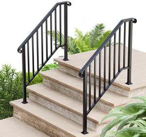 2 Pack 4 Step Handrails for Outdoor Steps, Wrought Iron Stair Railing Fits 3 or 4 Steps, Metal Hand Railing with Installation Kit, Staircase Handrails for Concrete, Porch, Deck, Exterior Steps, Black 2 Pack 4 Step Handrails for Outdoor Steps, Wrought Iron Stair Railing Fits 3 or 4 Steps, Metal Hand Railing with Installation Kit, Staircase Handrails for Concrete, Porch, Deck, Exterior Steps, Black
