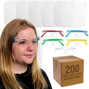 Salon World Safety 200 Kids Face Shields with Glasses Frames (20 Packs of 10) - 5 Colors, 40 Each - Protective Children's Full Face Shields to Protect Eyes Nose Mouth - Anti-Fog PET Plastic Salon World Safety 200 Kids Face Shields with Glasses Frames (20 Packs of 10) - 5 Colors, 40 Each - Protective Children's Full Face Shields to Protect Eyes Nose Mouth - Anti-Fog PET Plastic