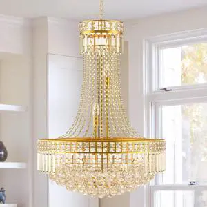 24'' Modern Crystal Chandelier Lighting, Luxury Raindrop Crystal Chandeliers Gold Classic Empire Style Hanging Pendant Light Fixture for Dining Living Room Foyer Bedroom 24'' Modern Crystal Chandelier Lighting, Luxury Raindrop Crystal Chandeliers Gold Classic Empire Style Hanging Pendant Light Fixture for Dining Living Room Foyer Bedroom