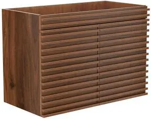 36" Bathroom Vanity, Mid-Century Wall Mounted Floating Cabinet with 2 Closing Doors, Wood Grain Texture, Walnut (Sink Basin Not Included) 36" Bathroom Vanity, Mid-Century Wall Mounted Floating Cabinet with 2 Closing Doors, Wood Grain Texture, Walnut (Sink Basin Not Included)