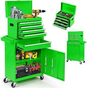 5-Drawer Rolling Tool Chest 2-in-1 Lockable Tool Box with Wheels, Sliding Drawers & Detachable Top Garage & Workshop Storage Cabinet, Green 5-Drawer Rolling Tool Chest 2-in-1 Lockable Tool Box with Wheels, Sliding Drawers & Detachable Top Garage & Workshop Storage Cabinet, Green