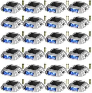 Solar Driveway Lights - 24 Pack Bright Blue Waterproof Wireless Dock Lights with 6 LEDs for Path, Garden, Walkway & Steps Solar Driveway Lights - 24 Pack Bright Blue Waterproof Wireless Dock Lights with 6 LEDs for Path, Garden, Walkway & Steps