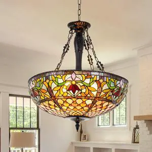 Vintage Pendant Light Fixture 19'' Wide 5-Light Victorain Rustic Style Stained Glass Chandeliers Hanging Lamp Inverted Ceiling Pendant Lights for Living Dining Room Kitchen Bedroom Entryway Vintage Pendant Light Fixture 19'' Wide 5-Light Victorain Rustic Style Stained Glass Chandeliers Hanging Lamp Inverted Ceiling Pendant Lights for Living Dining Room Kitchen Bedroom Entryway
