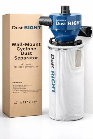 4" Wall-Mount Cyclone Dust Separator - Space-Spacing Cyclone Dust Collectors for Woodworking - Two-stage System Sawdust Collector for Airflow - Easy-to-Assemble Dust Collection Fittings 4" Wall-Mount Cyclone Dust Separator - Space-Spacing Cyclone Dust Collectors for Woodworking - Two-stage System Sawdust Collector for Airflow - Easy-to-Assemble Dust Collection Fittings