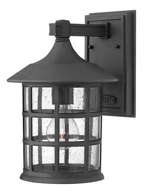 Freeport Small Outdoor Wall Mount Lantern, New England Design, Cast Aluminum, Clear Seedy Glass, Black Freeport Small Outdoor Wall Mount Lantern, New England Design, Cast Aluminum, Clear Seedy Glass, Black