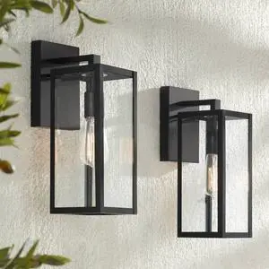 Titan Modern Industrial Outdoor Wall Lights Fixtures Set of 2 Mystic Black Metal Damp Rated 14" Clear Glass Exterior House Porch Patio Outside Deck Garage Yard Front Door Home Titan Modern Industrial Outdoor Wall Lights Fixtures Set of 2 Mystic Black Metal Damp Rated 14" Clear Glass Exterior House Porch Patio Outside Deck Garage Yard Front Door Home