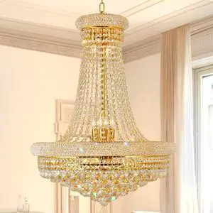 24'' Gold Crystal Chandelier Lighting, 13-Light Modern Gold French Empire Foyer Chandelier, Crystal Raindrop Hanging Pendant Light Fixture for Dining Living Room Bedroom Kitchen Shop 24'' Gold Crystal Chandelier Lighting, 13-Light Modern Gold French Empire Foyer Chandelier, Crystal Raindrop Hanging Pendant Light Fixture for Dining Living Room Bedroom Kitchen Shop