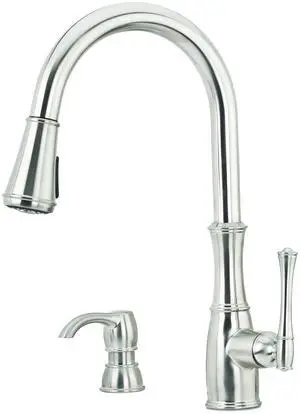 Wheaton Kitchen Faucet with Pull Down Sprayer and Soap Dispenser, Single Handle, High Arc, Stainless Steel Finish, GT529WH1S Wheaton Kitchen Faucet with Pull Down Sprayer and Soap Dispenser, Single Handle, High Arc, Stainless Steel Finish, GT529WH1S