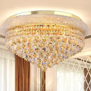 24'' Gold Crystal Round Chandelier Flush Mount LED Ceiling Light with 3 Dimmble Lighting Fixture for Dining Living Room Bedroom Kitchen Foyer Hallway 24'' Gold Crystal Round Chandelier Flush Mount LED Ceiling Light with 3 Dimmble Lighting Fixture for Dining Living Room Bedroom Kitchen Foyer Hallway