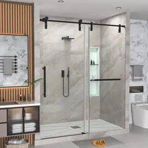 56-60" W x 76" H Frameless Shower Door, Sliding Shower Door with 5/16" (8mm) Clear SGCC Tempered Glass Stainless Steel Hardware Waterproof Seal Explosion-Proof Film, Glass Shower Door 56-60" W x 76" H Frameless Shower Door, Sliding Shower Door with 5/16" (8mm) Clear SGCC Tempered Glass Stainless Steel Hardware Waterproof Seal Explosion-Proof Film, Glass Shower Door