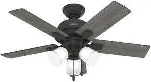 44 inch Indoor Ceiling Fan with LED Lights - Black Ceiling Fan with Pull Chain, For Bedroom or Living Room, Standard Mount, No Remote, 5 Blades, Includes Bulbs - Crystal Peak 52351, Matte Black 44 inch Indoor Ceiling Fan with LED Lights - Black Ceiling Fan with Pull Chain, For Bedroom or Living Room, Standard Mount, No Remote, 5 Blades, Includes Bulbs - Crystal Peak 52351, Matte Black