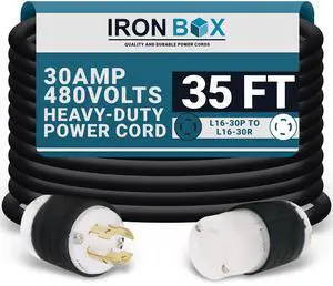 IronBox Electric NEMA L16-30 Plug & Connector Twist Lock Extension Power Cord - 30 Amp, 480V, 8/4 SOOW - Heavy Duty Electrical Adapter - UL Listed Power Generator Cable for Data Centers & More (35 ft) IronBox Electric NEMA L16-30 Plug & Connector Twist Lock Extension Power Cord - 30 Amp, 480V, 8/4 SOOW - Heavy Duty Electrical Adapter - UL Listed Power Generator Cable for Data Centers & More (35 ft)