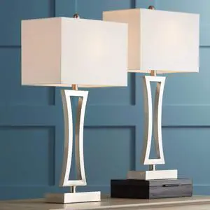 Roxie Modern 3-Way Table Lamps 31" Tall Set of 2 with Dimmers Brushed Nickel Off White Fabric Rectangular Shade for Bedroom Living Room House Bedside Nightstand Home Roxie Modern 3-Way Table Lamps 31" Tall Set of 2 with Dimmers Brushed Nickel Off White Fabric Rectangular Shade for Bedroom Living Room House Bedside Nightstand Home