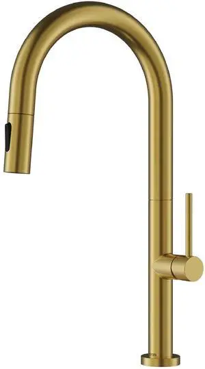 Brynford Single-Handle Pull-Down Kitchen Faucet 2-Function Spray Head, High-Arc Spout, Modern 25mm Thin Profile, Spot-Free Finish, 26½ Braided Retractable Hose (Spot Free Brushed Gold) Brynford Single-Handle Pull-Down Kitchen Faucet 2-Function Spray Head, High-Arc Spout, Modern 25mm Thin Profile, Spot-Free Finish, 26½ Braided Retractable Hose (Spot Free Brushed Gold)