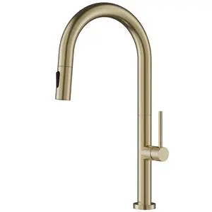 Brynford Single-Handle Pull-Down Kitchen Faucet 2-Function Spray Head, High-Arc Spout, Modern 25mm Thin Profile, Spot-Free Finish, 26½ Braided Retractable Hose (Spot Free Champagne Bronze) Brynford Single-Handle Pull-Down Kitchen Faucet 2-Function Spray Head, High-Arc Spout, Modern 25mm Thin Profile, Spot-Free Finish, 26½ Braided Retractable Hose (Spot Free Champagne Bronze)