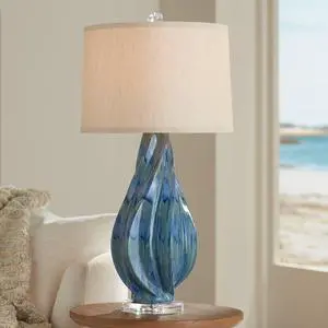 Teresa Modern Table Lamp with Dimmer and USB Charging Port 31" Tall Teal Blue Ceramic Beige Fabric Drum Shade Living Room Bedroom House Bedside Home Office (Color May Vary) Teresa Modern Table Lamp with Dimmer and USB Charging Port 31" Tall Teal Blue Ceramic Beige Fabric Drum Shade Living Room Bedroom House Bedside Home Office (Color May Vary)