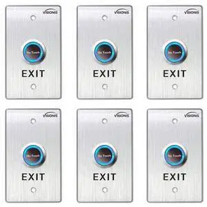 6 Pack FPC-7548 VIS-7013 Indoor Stainless Steel No Touch Request to Exit Button with Time Delay Standard Size with LED Light NC COM and NO Outputs 6 Pack FPC-7548 VIS-7013 Indoor Stainless Steel No Touch Request to Exit Button with Time Delay Standard Size with LED Light NC COM and NO Outputs