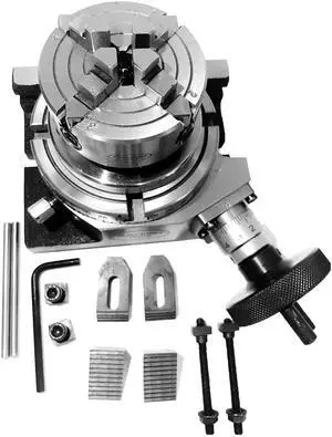Rotary Table for Milling Machines 4" Inches (100mm) 4 Slots Horizontal and Vertical with 70mm 4 Jaw Independent Dog Chuck with Back Plate and T-nuts with m6 clamp kit Rotary Table for Milling Machines 4" Inches (100mm) 4 Slots Horizontal and Vertical with 70mm 4 Jaw Independent Dog Chuck with Back Plate and T-nuts with m6 clamp kit