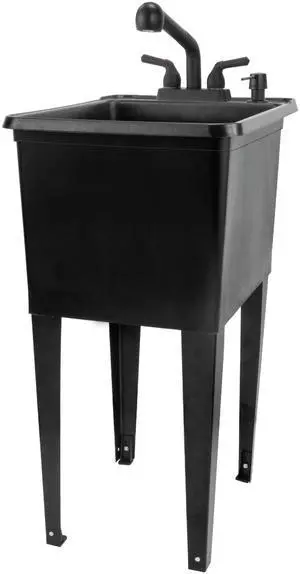 Space Saver Utility Sink by, Pull-Out Faucet, Soap Dispenser, Black Tub Space Saver Utility Sink by, Pull-Out Faucet, Soap Dispenser, Black Tub