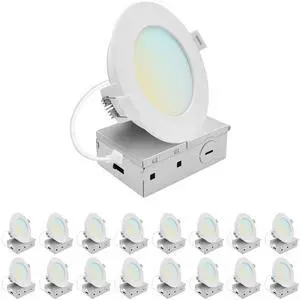 4 Inch LED Recessed Light, ECO Backlit Mini Panel Spotlight, 5CCT 2700K-5000K, 1000 Lumens, High Output, 11 Watts, Dimmable, IC Rated, Wet Rated, ETL Listed, Energy Star, Round (16 Pack) 4 Inch LED Recessed Light, ECO Backlit Mini Panel Spotlight, 5CCT 2700K-5000K, 1000 Lumens, High Output, 11 Watts, Dimmable, IC Rated, Wet Rated, ETL Listed, Energy Star, Round (16 Pack)