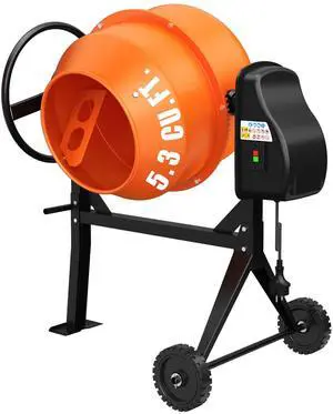 Electric Cement Mixer, 5.3 Cu.Ft. 750W 1HP Heavy Duty Portable Concrete Mixer Machine with Wheel & Stand for Stucco, Mortar, Seeds, Orange Electric Cement Mixer, 5.3 Cu.Ft. 750W 1HP Heavy Duty Portable Concrete Mixer Machine with Wheel & Stand for Stucco, Mortar, Seeds, Orange