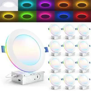 Sunco 12 Pack 6 Inch Smart Ultra Thin LED Recessed Ceiling Lights with Night Light, Tunable CCT 2700K to 6000K, Dimmable, 15W, Smooth Trim, Canless with Junction Box Sunco 12 Pack 6 Inch Smart Ultra Thin LED Recessed Ceiling Lights with Night Light, Tunable CCT 2700K to 6000K, Dimmable, 15W, Smooth Trim, Canless with Junction Box