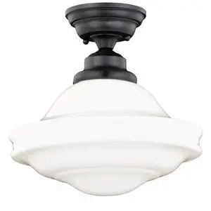 Huntley 12 Inch Schoolhouse Semi Flush Light, Oil Rubbed Bronze Finish, White Milk Glass, Dimmable Ceiling Mounted Lighting Huntley 12 Inch Schoolhouse Semi Flush Light, Oil Rubbed Bronze Finish, White Milk Glass, Dimmable Ceiling Mounted Lighting