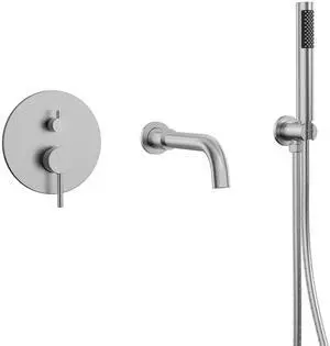 Brushed Nickel Wall Mount Bathtub Faucet with Handheld Shower, High Flow Tub Filler, Solid Brass Rough-in Valve Included, Single Handle Bathroom Fixture Brushed Nickel Wall Mount Bathtub Faucet with Handheld Shower, High Flow Tub Filler, Solid Brass Rough-in Valve Included, Single Handle Bathroom Fixture