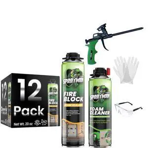 Orange Fire Block Expanding Spray Foam - (12x20oz) Professional Gun Use Polyurethane Foam for Electrical Outlets & Water Pipes, B2 Fire Rated - Gun Included - 12 Pack Orange Fire Block Expanding Spray Foam - (12x20oz) Professional Gun Use Polyurethane Foam for Electrical Outlets & Water Pipes, B2 Fire Rated - Gun Included - 12 Pack