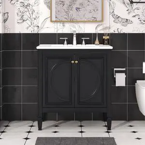 30 Inch Black Bathroom Vanity with Sink,Vintage Bathroom Sink Cabinet 30 Inch,Drop-In with Integrated Countertop,2 Storage Door Organizers & Sliding Tray,Adjustable Shelf,Soft Closing,Solid Wood Frame 30 Inch Black Bathroom Vanity with Sink,Vintage Bathroom Sink Cabinet 30 Inch,Drop-In with Integrated Countertop,2 Storage Door Organizers & Sliding Tray,Adjustable Shelf,Soft Closing,Solid Wood Frame
