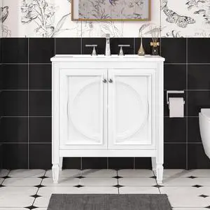 30 Inch White Bathroom Vanity with Sink,Vintage Bathroom Sink Cabinet 30 Inch,Drop-In with Integrated Countertop,2 Storage Door Organizers & Sliding Tray,Adjustable Shelf,Soft Closing,Solid Wood Frame 30 Inch White Bathroom Vanity with Sink,Vintage Bathroom Sink Cabinet 30 Inch,Drop-In with Integrated Countertop,2 Storage Door Organizers & Sliding Tray,Adjustable Shelf,Soft Closing,Solid Wood Frame