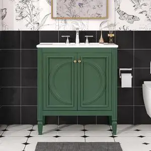 30 Inch Green Bathroom Vanity with Sink,Vintage Bathroom Sink Cabinet 30 Inch,Drop-In with Integrated Countertop,2 Storage Door Organizers & Sliding Tray,Adjustable Shelf,Soft Closing,Solid Wood Frame 30 Inch Green Bathroom Vanity with Sink,Vintage Bathroom Sink Cabinet 30 Inch,Drop-In with Integrated Countertop,2 Storage Door Organizers & Sliding Tray,Adjustable Shelf,Soft Closing,Solid Wood Frame