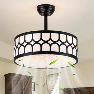 Fandelier Ceiling Fan with Light Remote Control, 20" Caged Chandelier Ceiling Fans with 6 Speeds 3 Timing Fabric Mid-Century Chandelier for Bedroom, Nursery, Dining Room (Black) Fandelier Ceiling Fan with Light Remote Control, 20" Caged Chandelier Ceiling Fans with 6 Speeds 3 Timing Fabric Mid-Century Chandelier for Bedroom, Nursery, Dining Room (Black)