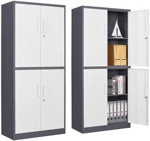 Metal Storage Cabinet with Lock, 71" Tall Steel File Locker with 2 Adjustable Shelves and 4 Doors, Tall Cabinet for Office, Garage, Home, Pantry (Grey White) Metal Storage Cabinet with Lock, 71" Tall Steel File Locker with 2 Adjustable Shelves and 4 Doors, Tall Cabinet for Office, Garage, Home, Pantry (Grey White)