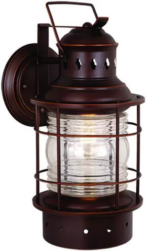 Hyannis 18 in. H 1-Light Burnished Bronze Coastal Outdoor Wall Sconce Made of Durable Steel, Clear Ribbed Glass Shade, LED Compatible, Use for Exterior Porch Patio Front Door or Garage Hyannis 18 in. H 1-Light Burnished Bronze Coastal Outdoor Wall Sconce Made of Durable Steel, Clear Ribbed Glass Shade, LED Compatible, Use for Exterior Porch Patio Front Door or Garage