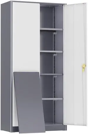 Metal Storage Cabinet Tool Organizer, 72" Lockable Garage Storage Tool Cabinets with 2 Doors and 4 Adjustable Shelves, Locking File Cabinet for Office, Home, School (72 Wide-GreyWhite) Metal Storage Cabinet Tool Organizer, 72" Lockable Garage Storage Tool Cabinets with 2 Doors and 4 Adjustable Shelves, Locking File Cabinet for Office, Home, School (72 Wide-GreyWhite)
