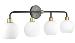Lukasa Modern Bathroom Vanity Lights Fixtures 4-Lights Over Mirror Lighting Matte Black and Gold Vanity Lights for Bathroom Light Fixtures Frosted Glass Covers, UL Listed Lukasa Modern Bathroom Vanity Lights Fixtures 4-Lights Over Mirror Lighting Matte Black and Gold Vanity Lights for Bathroom Light Fixtures Frosted Glass Covers, UL Listed