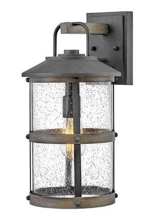 Lakehouse Single Light Wall Mount Outdoor Lantern Estate Series, Coastal, Aluminum, Clear Seedy Glass Aged Zinc with Driftwood Gray Accents Lakehouse Single Light Wall Mount Outdoor Lantern Estate Series, Coastal, Aluminum, Clear Seedy Glass Aged Zinc with Driftwood Gray Accents