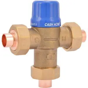 1/2 Inch HG110-D Sweat Thermostatic Mixing Valve with Barb Connections and Integral Checks, Brass Plumbing Fitting, 24501 1/2 Inch HG110-D Sweat Thermostatic Mixing Valve with Barb Connections and Integral Checks, Brass Plumbing Fitting, 24501