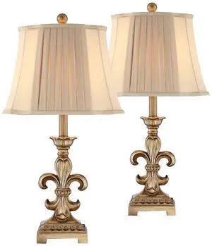 Louis Traditional French Fleur-de-Lis Table Lamps 25.75" High Set of 2 Antique Gold Ivory White Pleated Bell Shade Decor for Living Room Bedroom House Bedside Nightstand Home Louis Traditional French Fleur-de-Lis Table Lamps 25.75" High Set of 2 Antique Gold Ivory White Pleated Bell Shade Decor for Living Room Bedroom House Bedside Nightstand Home