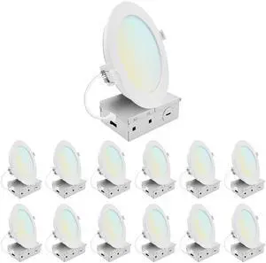 6 Inch LED Recessed Light, ECO Backlit Mini Panel Spotlight, 5CCT 2700K-5000K, 1400 Lumens, High Output, 15 Watts, Dimmable, IC Rated, Wet Rated, ETL Listed, Energy Star, Round (12 Pack) 6 Inch LED Recessed Light, ECO Backlit Mini Panel Spotlight, 5CCT 2700K-5000K, 1400 Lumens, High Output, 15 Watts, Dimmable, IC Rated, Wet Rated, ETL Listed, Energy Star, Round (12 Pack)