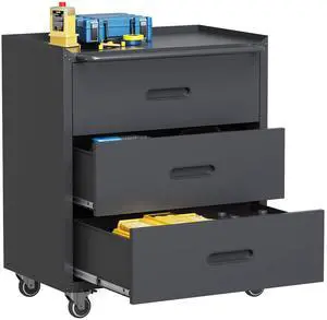 Black Metal Garage Storage Cabinet on Wheels, Heavy Duty Steel Rolling Tool Chest with Drawers, Mobile Tool Storage Cabinets for Warehouse Garage Basement, Assembly Required Black Metal Garage Storage Cabinet on Wheels, Heavy Duty Steel Rolling Tool Chest with Drawers, Mobile Tool Storage Cabinets for Warehouse Garage Basement, Assembly Required