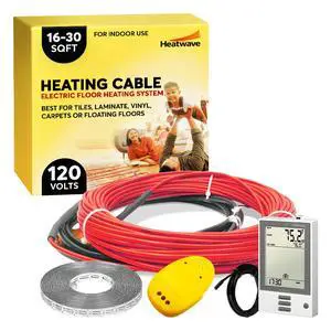 Floor Heating Cable 120V - 16-30 sq ft Heated Floor System, Underfloor Electric Heat Cable Warmer, Radiant Heated Flooring System for Tile with 7-Day/4 Event Programmable GFCI Thermostat, Made in USA Floor Heating Cable 120V - 16-30 sq ft Heated Floor System, Underfloor Electric Heat Cable Warmer, Radiant Heated Flooring System for Tile with 7-Day/4 Event Programmable GFCI Thermostat, Made in USA