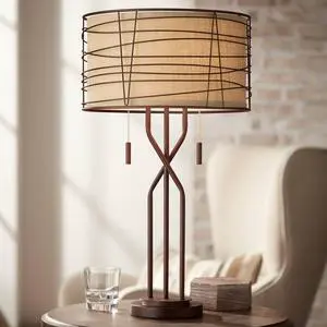Marlowe 28 3/4" Tall Rustic Modern Industrial End Table Lamp Pull Chain Brown Bronze Finish Metal Single Woven Shade Cottage Core Living Room Bedroom Bedside Nightstand House Marlowe 28 3/4" Tall Rustic Modern Industrial End Table Lamp Pull Chain Brown Bronze Finish Metal Single Woven Shade Cottage Core Living Room Bedroom Bedside Nightstand House